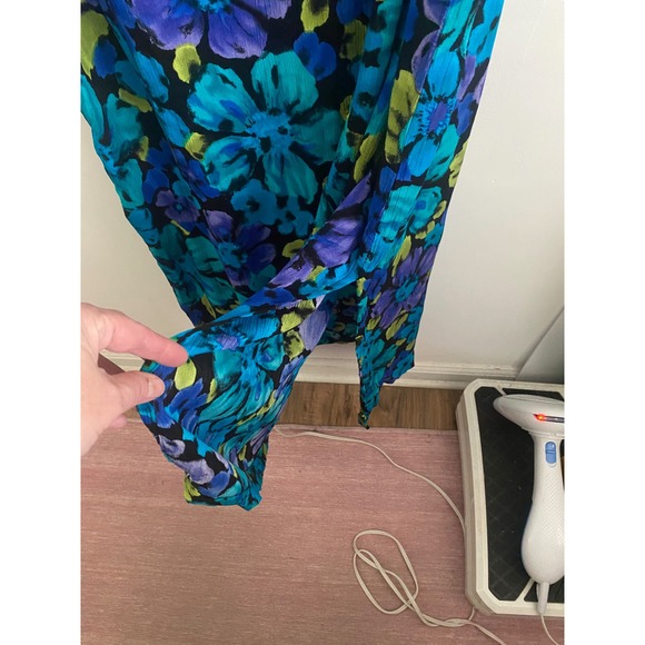 Jennifer Lauren Blue Purple Floral Sleeveless Crinkle Midi Dress Size 14 - Picture 6 of 7